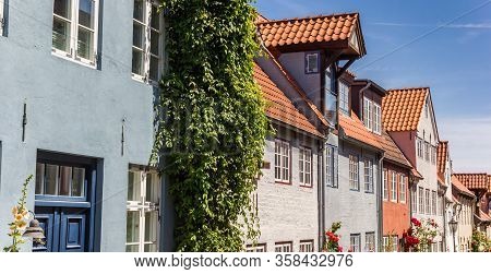 Panorama Of Historic Houses In The Center Of Flensburg, Germany