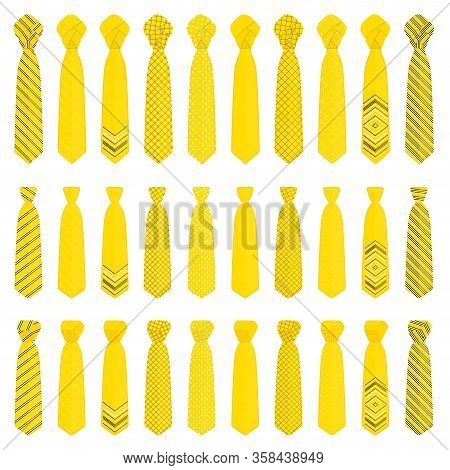 Illustration On Theme Big Set Ties Different Types, Neckties Various Size. Tie Pattern Consisting Of