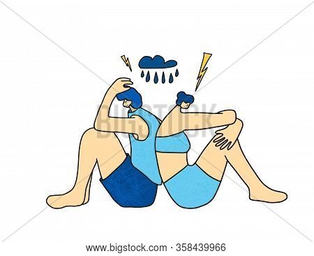 Family Quarrel Concept. Married Couple Have Bad Relationship. Two Friend Sitting Turned Their Backs 
