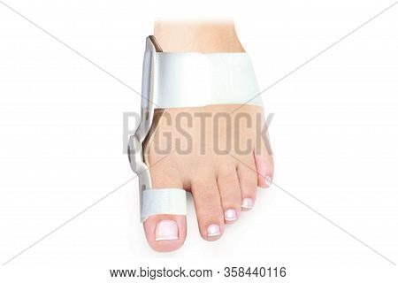 Hallux Valgus Orthopedic Medical Thumb Brace Isolated On White Background. Orthoses For Toes.