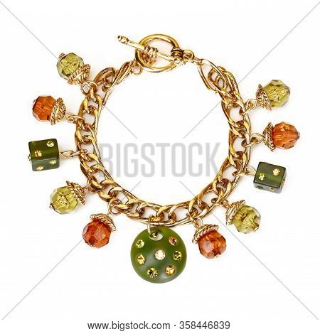 Women`s Wrist Bracelet With Gem Stones On White Background