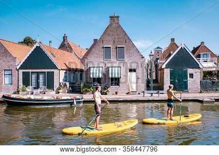 Hindeloopen Friesland Netherlands August 2019, Old Historical Town In Friesland During Summer, Peopl