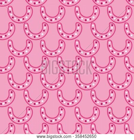 Horeshoes Pink Monochromatic Seamless Vector Pattern. Symbols Of Good Luck Used As Talismans. Horse 