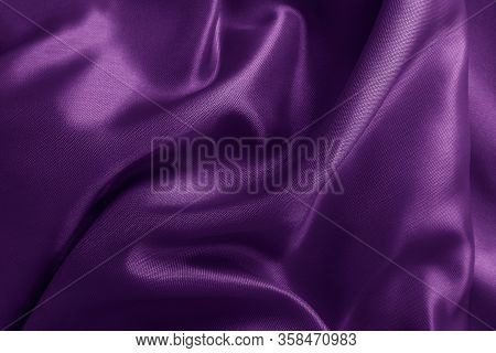Purple Fabric Cloth Texture For Background And Design Art Work, Beautiful Crumpled Pattern Of Silk O