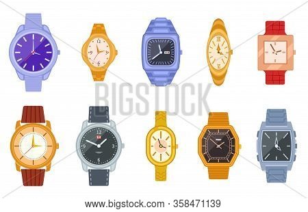 Classic Watch. Wrist Watches, Women Men Clock. Isolated Fashion Expensive Female Male Timer Chronogr