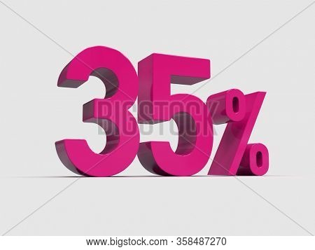 3d Render: Pink 35% Percent Discount 3d Sign on Light Background, Special Offer 35% Discount Tag, Sale Up to 35 Percent Off, Thirty-five Percent Letters Sale Symbol, Special Offer Label, Sticker, Tag