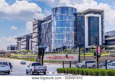 Johannesburg, South Africa,14th March - 2020: Exterior Of Modern Office Building With Glass Facade.