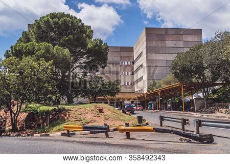 Johannesburg, South Africa, 15th March - 2020: Admissions Entrance To Large Academic Hospital.
