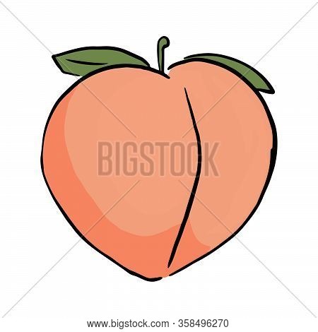 Isolated Vector Illustration Of Peach In Cartoon Style Isolated On White Background. Healthy Food