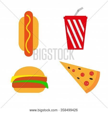 Fast Food, Fast Food Set Isolated On A White Background. Simple Design. Hot Dog. Ketchup. Mustard. B