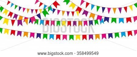 Holiday Flags. Garland With Colored Flags On A White Background. Holiday Background. Vector Illustra