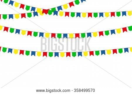 Holiday Garland. Garland With Colored Flags On A White Background. Holiday Background. Vector Illust