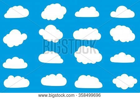 Set Of White Clouds Isolated On Blue Background. Vector Illustration