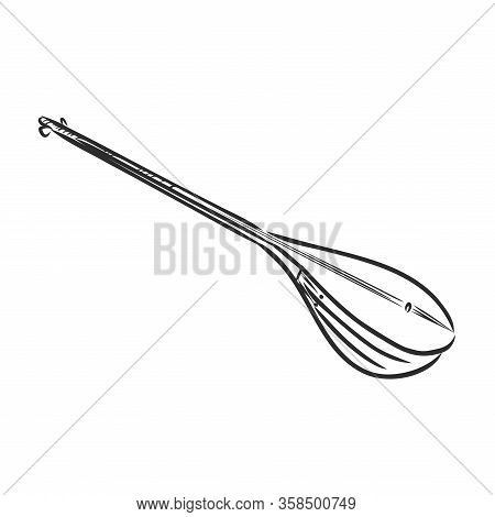 Dombra Musical Instrument Sketch, Contour Vector Illustration