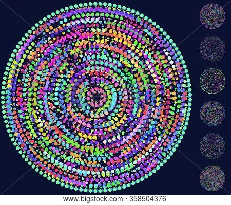 Random Dots, Circles Abstract. Speckles, Dotted Radial, Radiating, Circular Geometric Illustration.