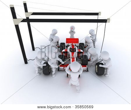 3D Render af en Race bil pit stop