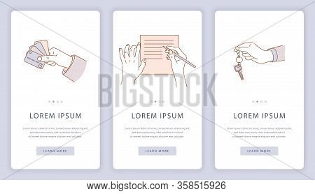 Mortgage Loan, Rent Car, Planning Vector Mobile App Screens. Hands Making Wishlist, Checklist, Shopp