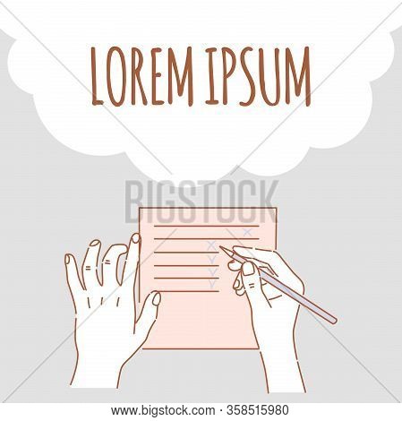Hands With Pencil Making Checklist Vector Banner Template With Text Space. Man Doing Wishlist, Shopp