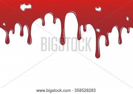 Red Liquid Drip On The Wall Vector Isolated.