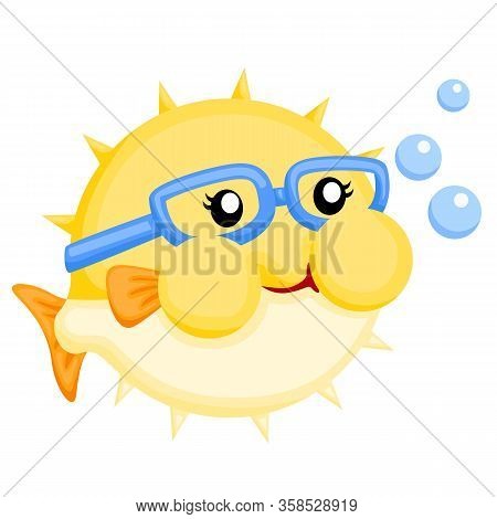 A Pufferfish Swimming With A Swimming Google