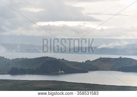 Misty Andean Landscape: Tota, The Largest Lake In Colombia, A Cold And Cloudy Day, Before The Rain