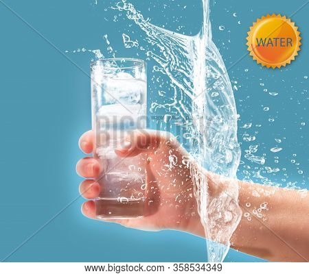 A Glass Of Cold Drinking Water With Ice In Hand