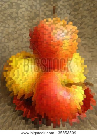 indistinct apples on the brown background