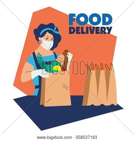 Food Delivery. Delivery Of Goods For The Prevention Of Coronovirus Covid-19. The Girl Is Preparing F