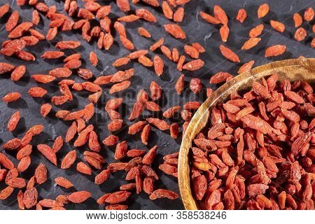 Lycium Barbarum - Dried Goji Berries. Top View