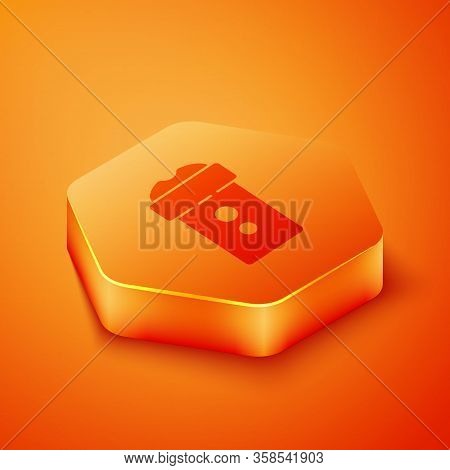 Isometric Vagina Masturbator Icon Isolated On Orange Background. Sex Toy For Man. Orange Hexagon But