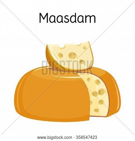 Vector Design Of Cheese And Maasdam Sign. Graphic Of Cheese And Piece Stock Symbol For Web.