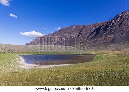 Wild Mountain Lake In The Altai Mountains, Summer Landscape, Mongolia Landscape. Altai Tavan Bogd Na