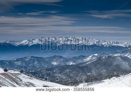 The Famous Snowed Mountain Of Parnassos With Popular Ski Resort Covered Up In Snow And Unique Nature