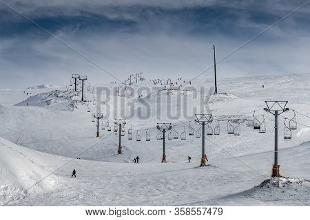 The Famous Snowed Mountain Of Parnassos With Popular Ski Resort Covered Up In Snow And Unique Nature