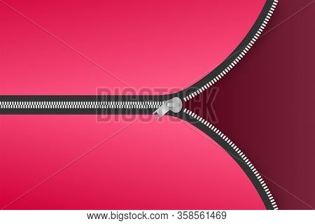 Sewing Accessory Zipper. Metallic Open Zippers And Pullers. Stock Vector Illustration.
