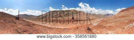 Kyzylart Or Kyzyl-art Pass. Kyrgyzstan And Tajikistan Border. Pamir Mountains. Red Colored Mountain.