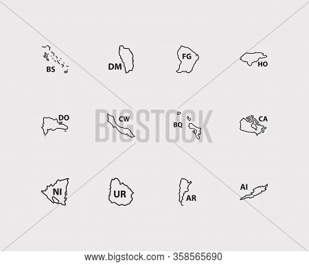 American Map Icons Set. Argentina And American Map Icons With Roseau, French Guinea And Nicaragua. S