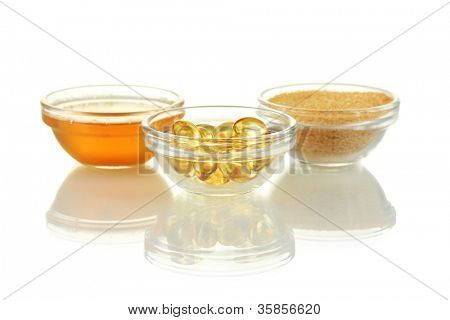 Gelatin in bowls isolated on white