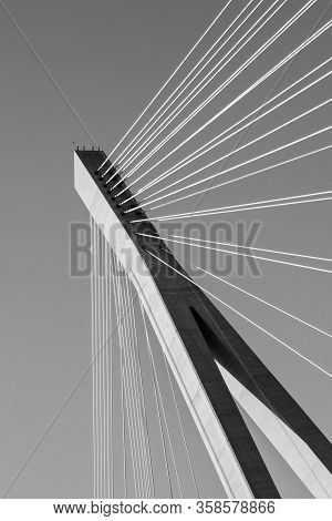 Particular View Of Franjo Tudman Bridge In Dubrovnik, Croatia, Optical Lines, Black And White Conver