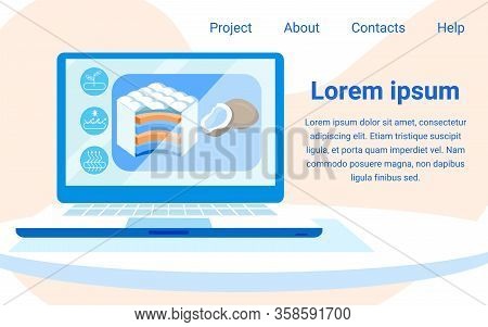 Coir Fiber Mattress Flat Vector Landing Page Design Template. Orthopedic Mattress With Coconut Fiber