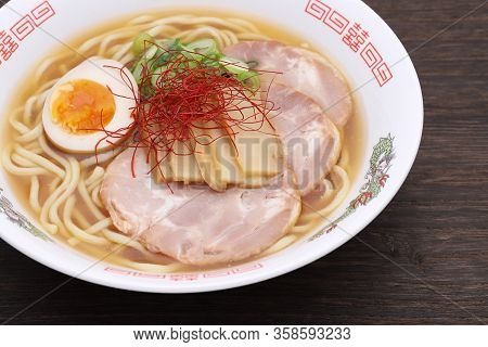 Close Up Of Japanese Miso Soup Ramen In A Bowl On Table