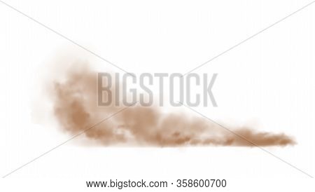 Vector Illustration Of Brown Dust Plume Cloud On A White Background With Copy Space.