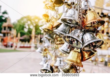 Many Golden And Silver Bells In Wat Phra That Nong Bua Taken At Wat Phra That Nong Bua In Ubon Ratch