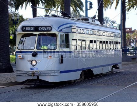 San Francisco - March 26, 2010: Grey Streetcar No. 1060 Philadelphia Rapid Transit Company Historic 