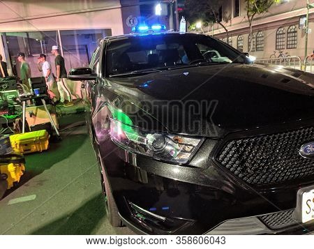 Honolulu - March 17, 2019:  Honolulu Police Department Police Car On Street With Lights Flashing Dur