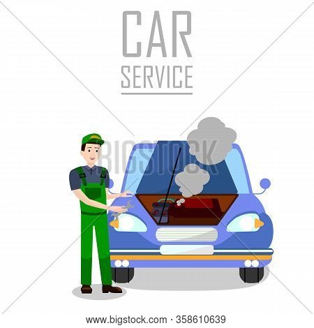 Vehicle Breakdown Trouble Flat Banner Template. Professional Car Service Typography. Cartoon Repairm