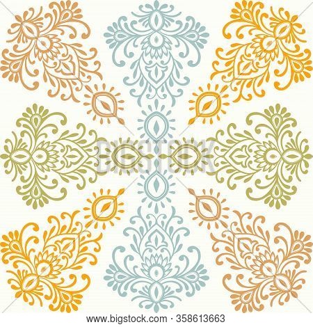 Indian Ornament, Hand-drawn Seamless Background. Perfect As An Element, As A Postcard, Or As An Invi