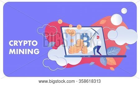 Crypto Mining Business Flat Vector Illustration. Redhead Cryptocurrency Miner Cartoon Character. Blo