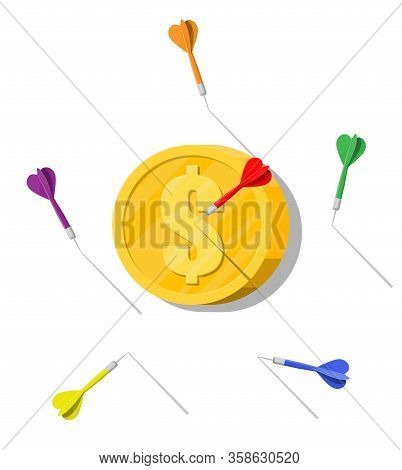 Dart Arrow In Coin Target. Goal Setting. Smart Goal. Business Target Concept. Achievement And Succes