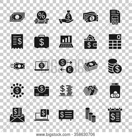Money Finance Icon Set In Flat Style. Payment Vector Illustration On White Isolated Background. Curr